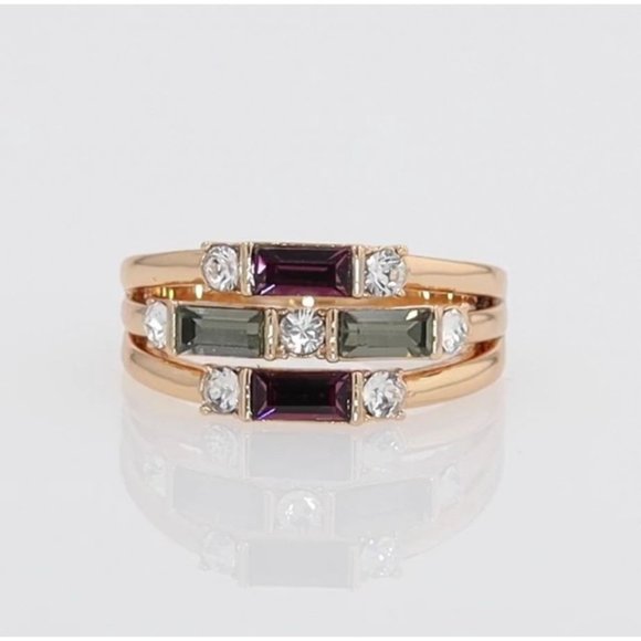 NIB NWT Brilliance Swarovski Mulit-Row Baguette Ring Green Purple Gold M… - Picture 2 of 10